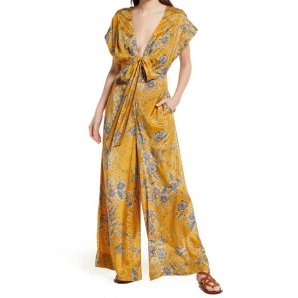 Free People Floral Golden Combo In The Mood For Love Jumpsuit S - Picture 1 of 11